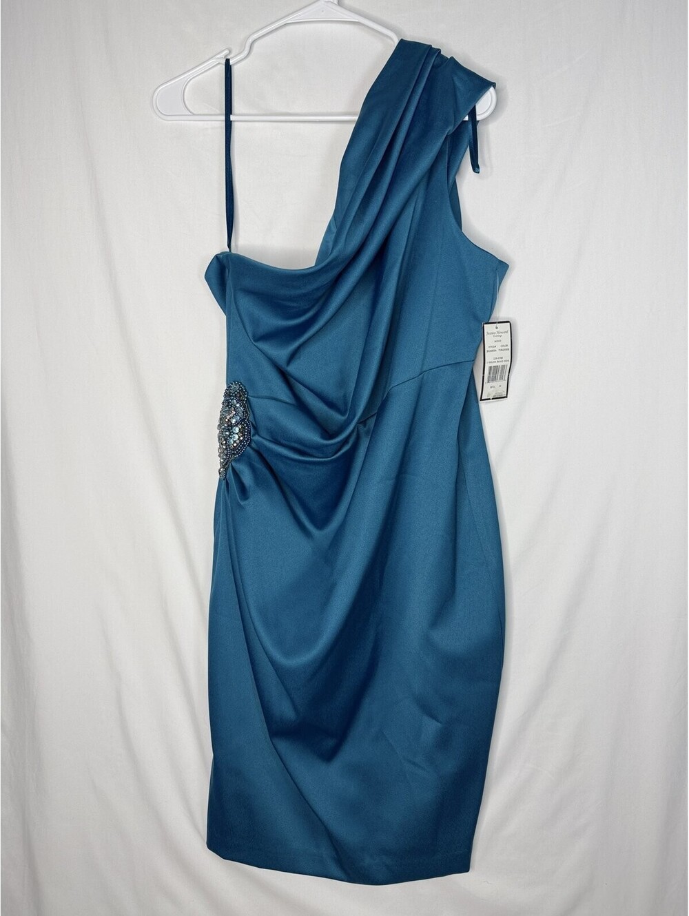 Jessica Howard Turquoise One Shoulder Formal Gown 14 NWT Beaded Prom